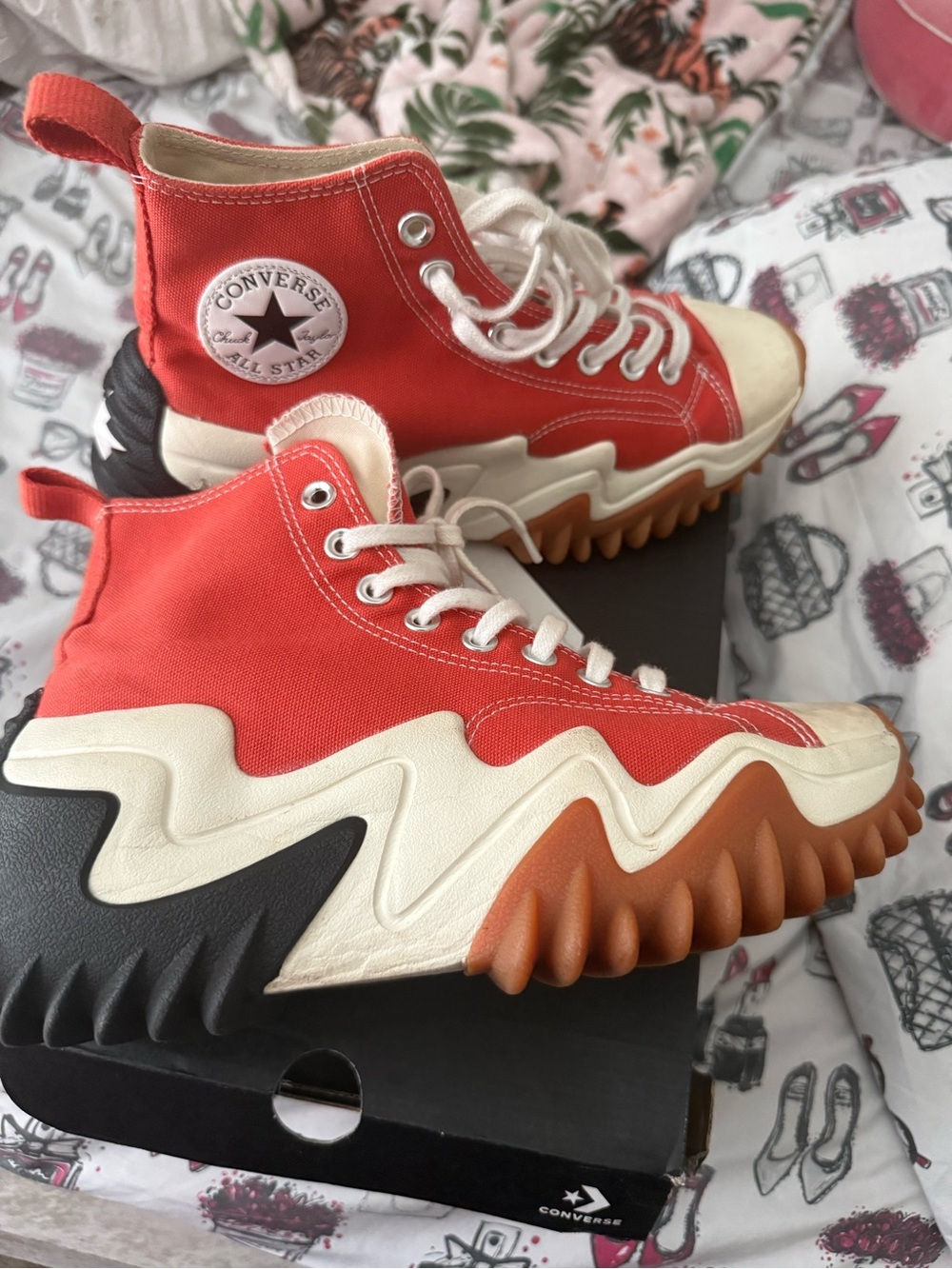 Converse Red High-Top Canvas Sneakers with Cream Accents